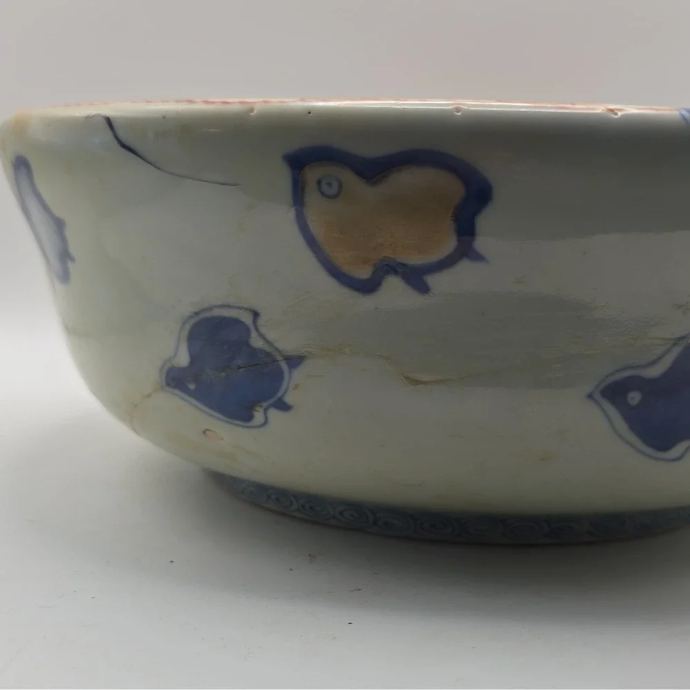 Antique Japanese Imari Porcelain Bowl Hawk Falcon Meiji Edo 19th C As Is Cracked
